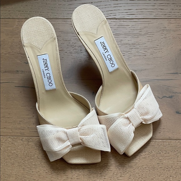 Jimmy Choo Beige Bow Accent Heels - Picture 1 of 8